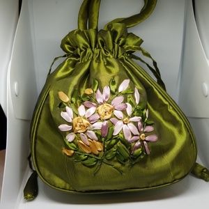 Handmade embroidered silk wristlet